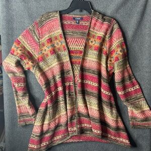 Chaps Ralph Lauren Aztec Boho Western Drape Front Sweater Bright Colors Cozy 2X